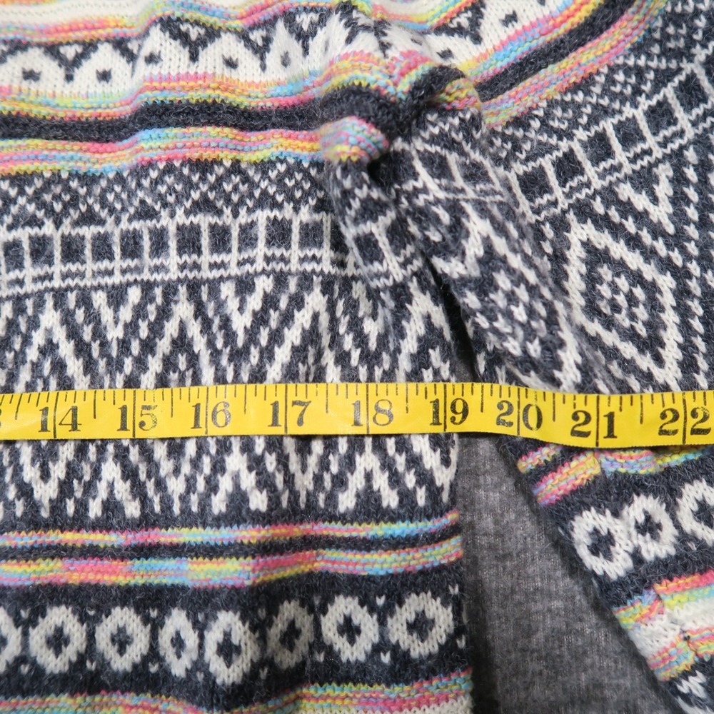 Monteau Hooded Duster Cardigan M Rainbow Intarsia Pockets Aztec Boho Festival - Picture 4 of 11